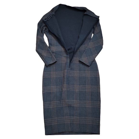 ZARA blogger favorite Tartan Plaid Wiggle Pencil Dress  brown bodycon stretch S - Picture 7 of 16